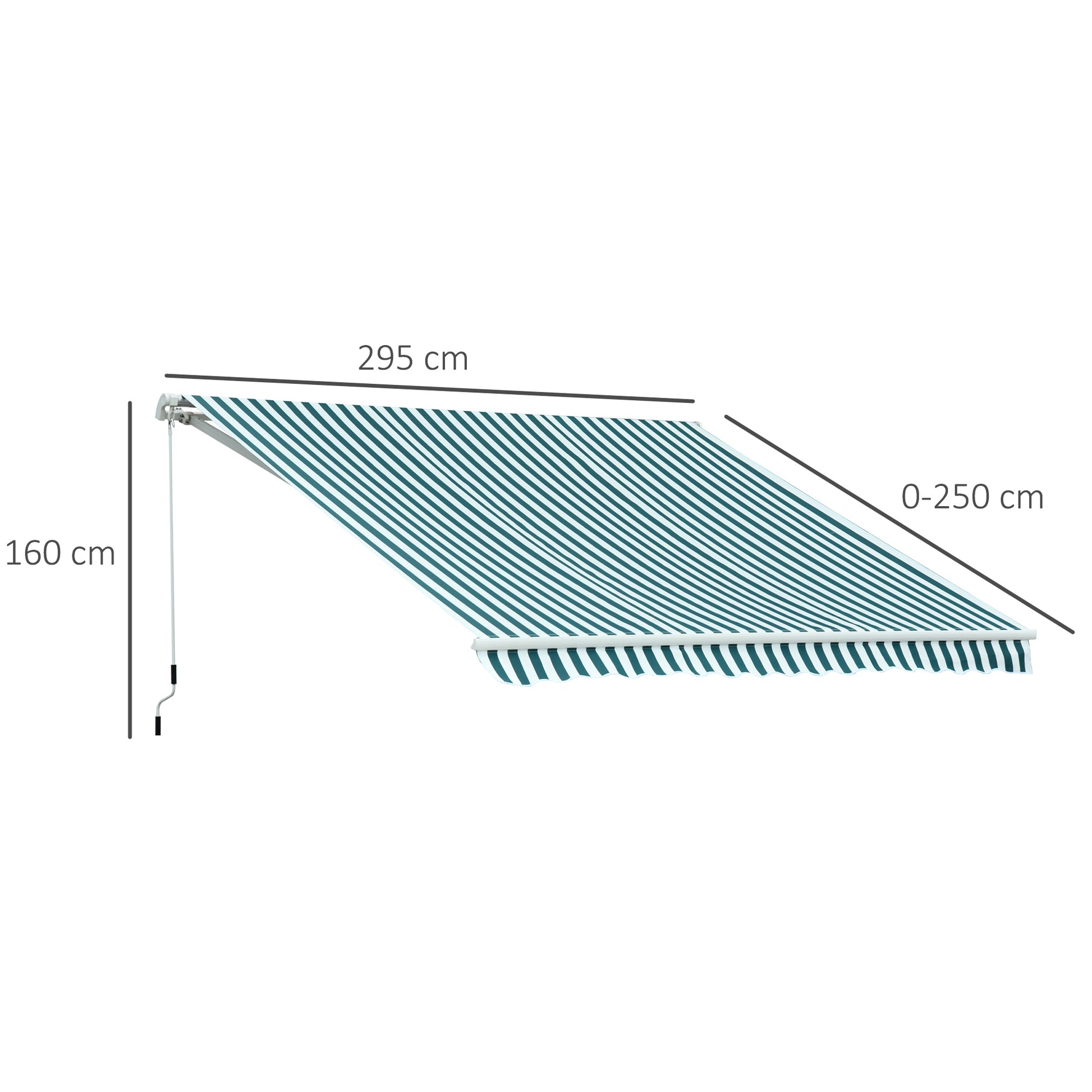 Outsunny Manual Retractable Awning Size (3M X2.5M)-Green/White Stripes