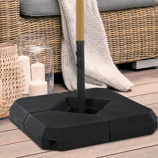 Outsunny 4PCs Fillable Parasol Base w/ Steel Cross Base Garden Umbrella Stand Weight Umbrella Sand Water Plastic Black