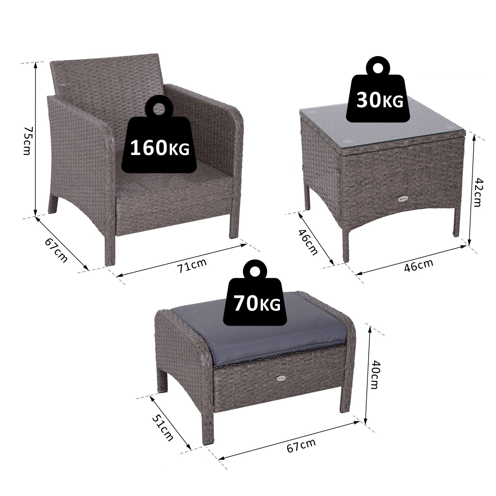 Outsunny 2-Seater Rattan Furniture Set