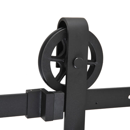 Homcom Carbon Steel 6.6 FT Sliding Barn Door Hardware Kit-Frosted Black