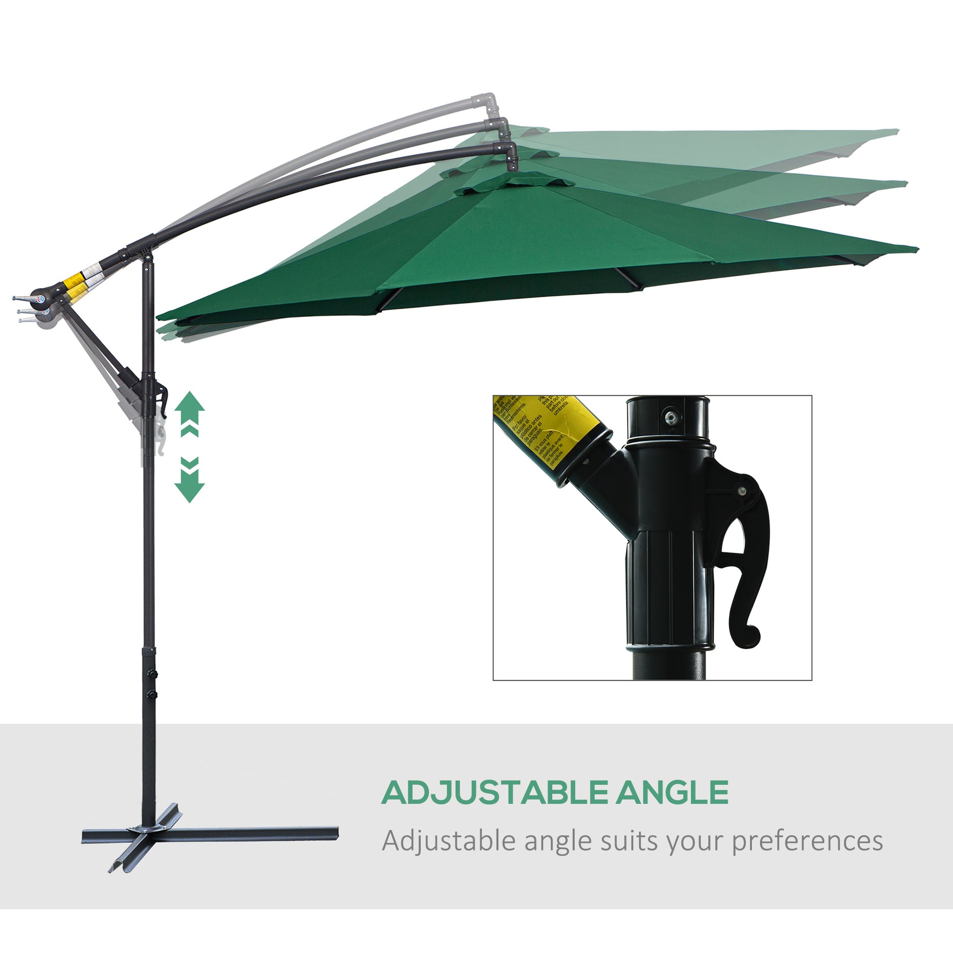 Outsunny 3M Banana Hanging Parasol Umbrella Green