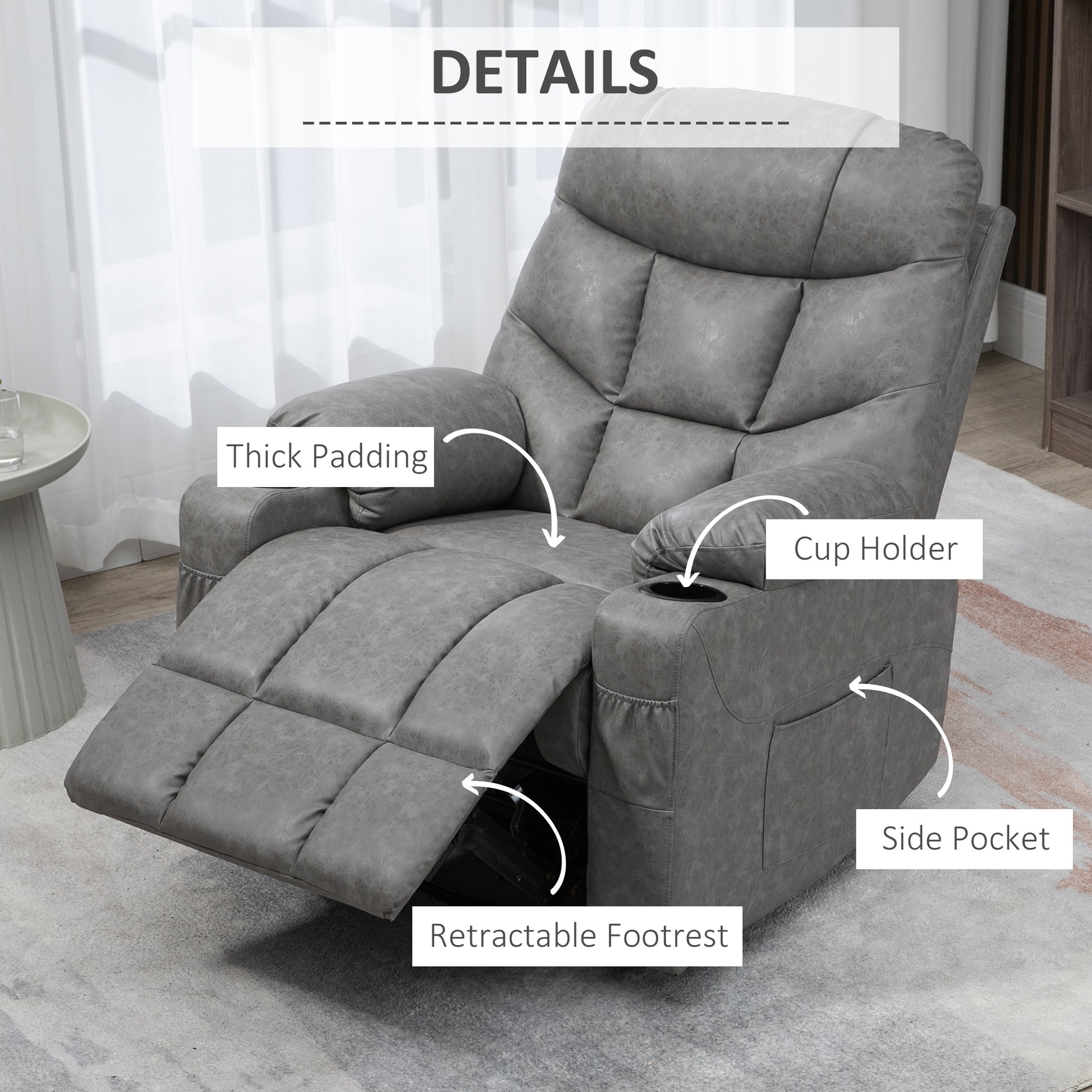 Homcom Faux Leather Reclining Armchair - Grey