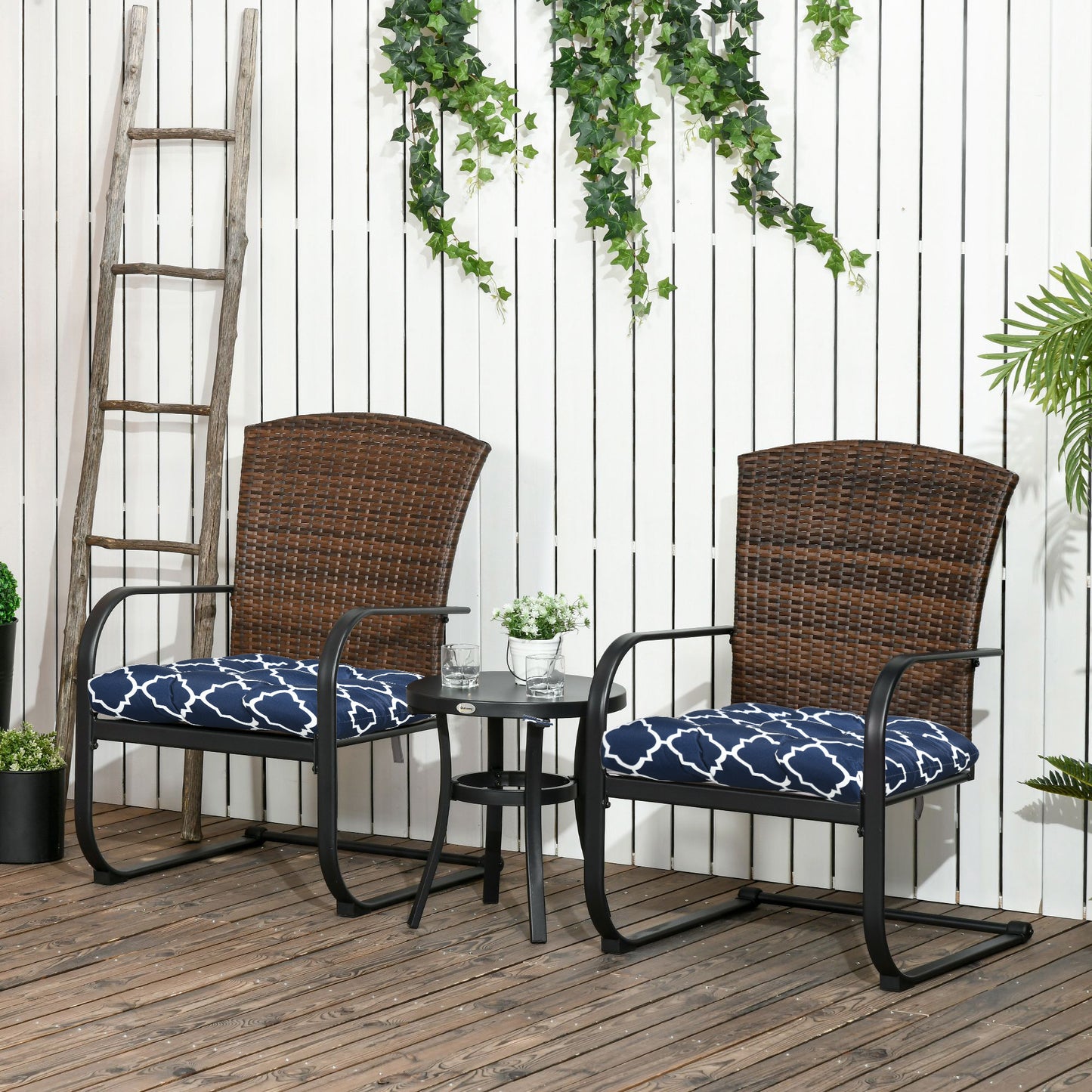 Outsunny Set of 2 Chair Cushions Seat Pads Indoor Outdoor Seat Cushions with Ties and Tufted Design for Garden Chairs