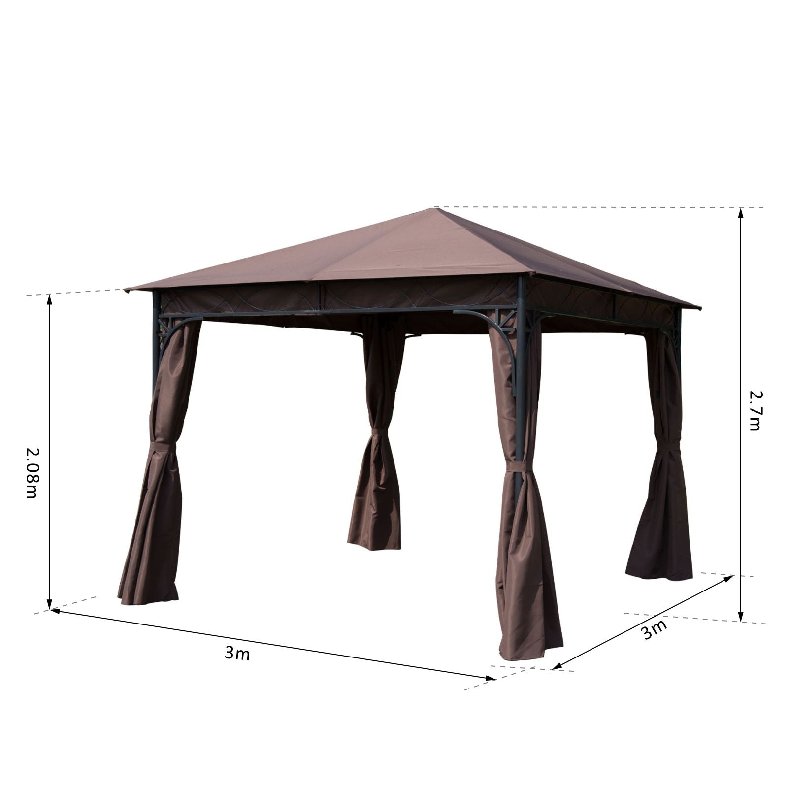 Outsunny 3x3 m Gazebo Pavilion-Coffee