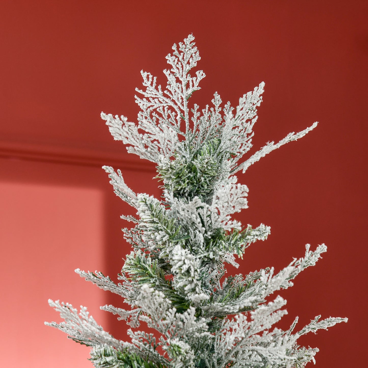 Homcom 7 Ft Pencil Snow Flocked Artificial Christmas Tree with Realistic Cypress Branches