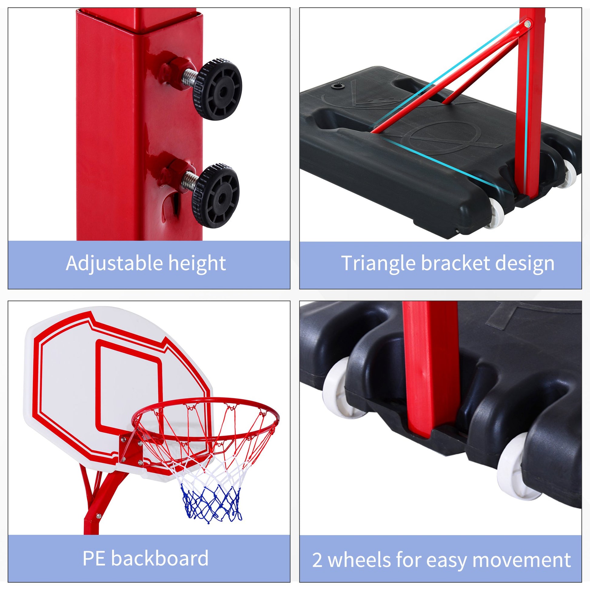 Homcom Basketball Stand Net Hoop Backboard Portable 260-310cm Height Adjustable with Wheels for Kids Adults Sports Fun