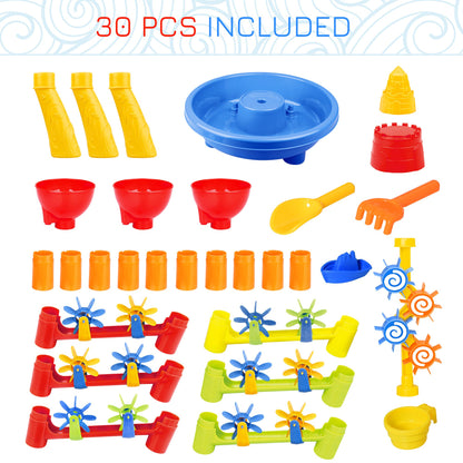 Homcom 30 Pcs Sand and Water Table Beach Toy Waterpark Activities Sand Pit Playset with Accessories Garden Sandbox