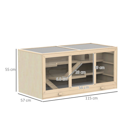 Pawhut Wooden Hamster Cage Hamster Hutch Mouse Rats Small Animals Exercise 115Lx60Wx58H Cm Natural Wood Colour