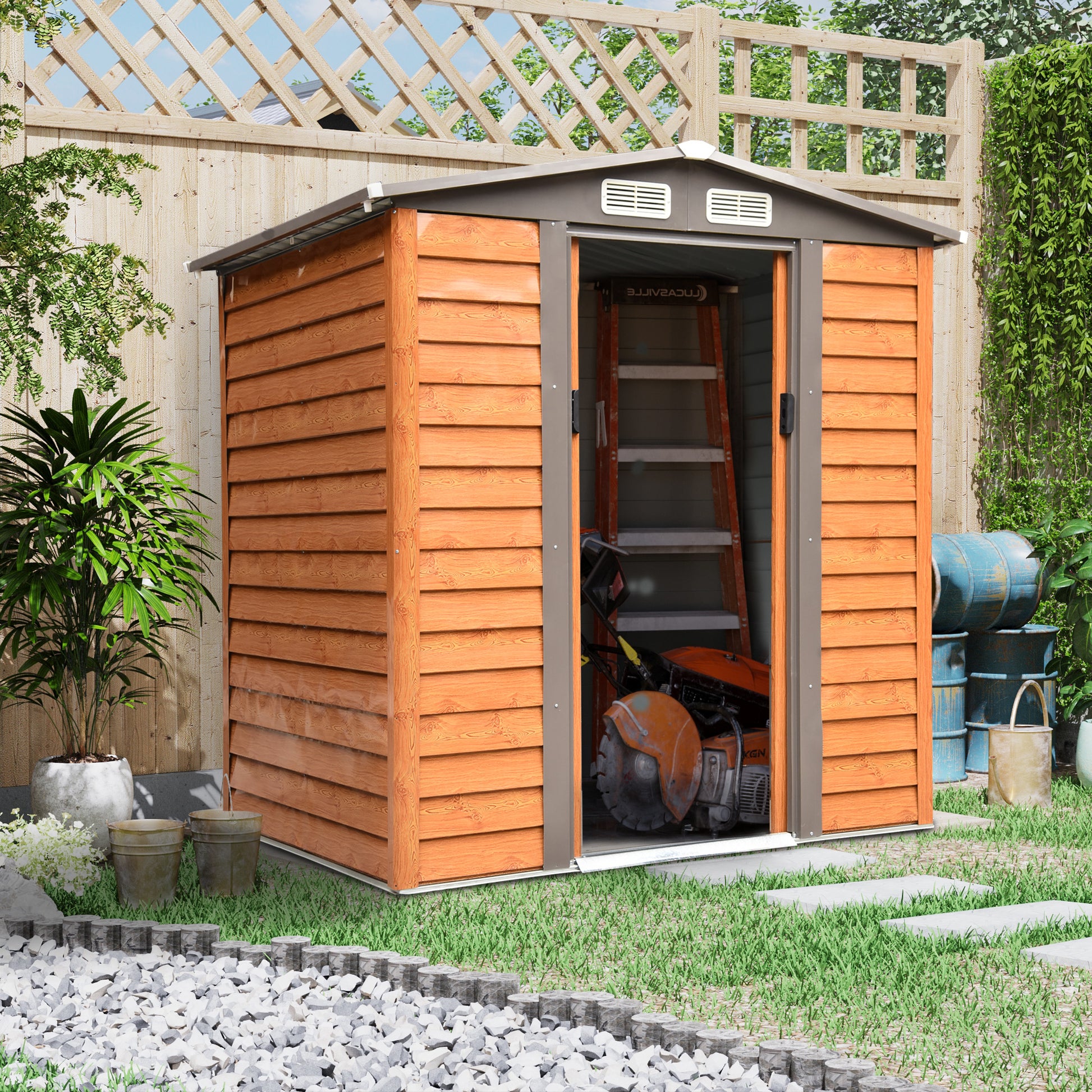 Moderna 6.5 x 5.2' Double Door Apex Garden Shed With Ventilation Steel & Polypropylene Light Brown by Steadfast