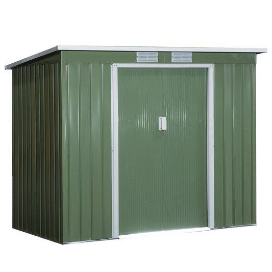 Galvanised 7 x 4' Double Door Pent Garden Store With Ventilation Steel Green by Steadfast