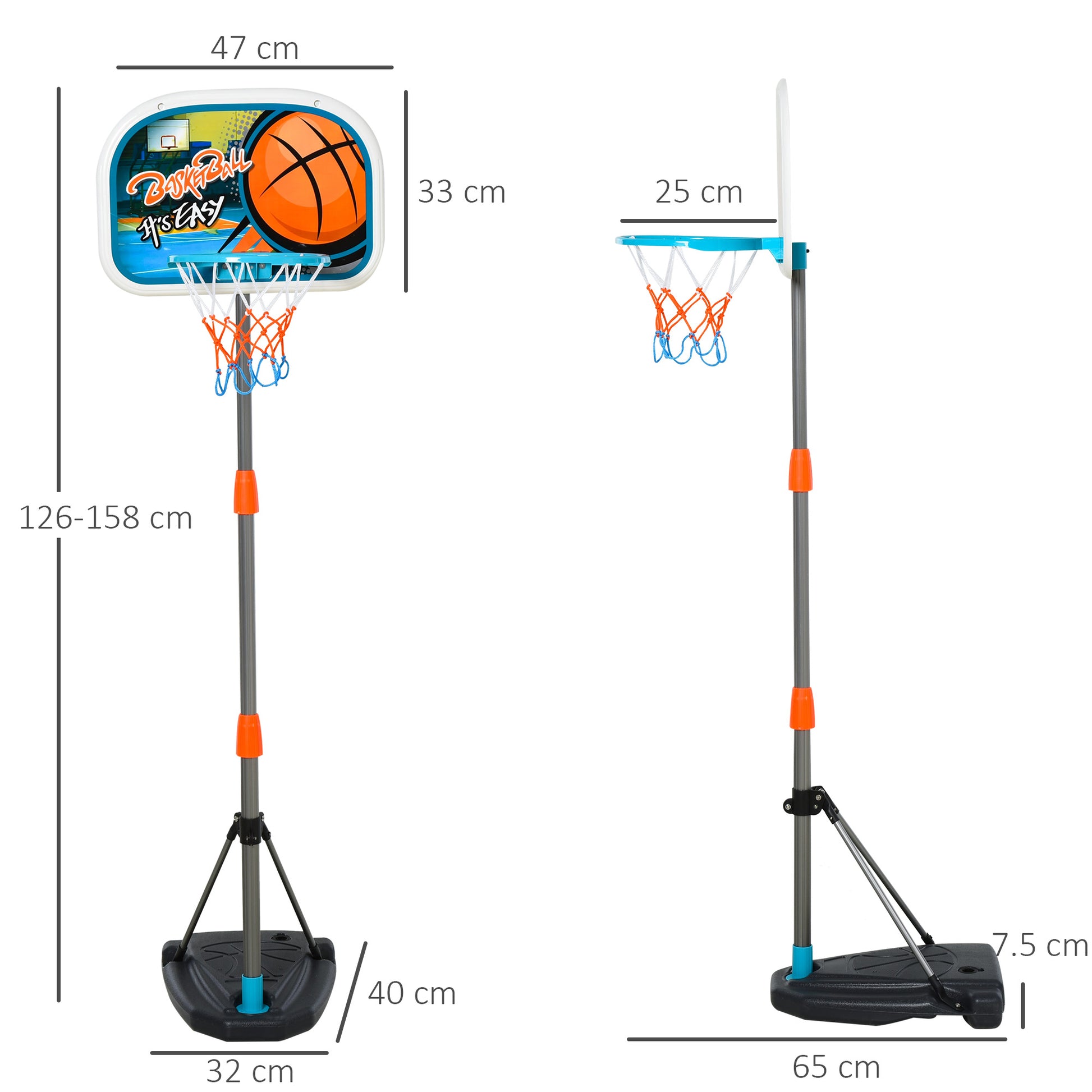 Homcom Kids Height Adjustable Aluminium Basketball Hoop Stand With Ball