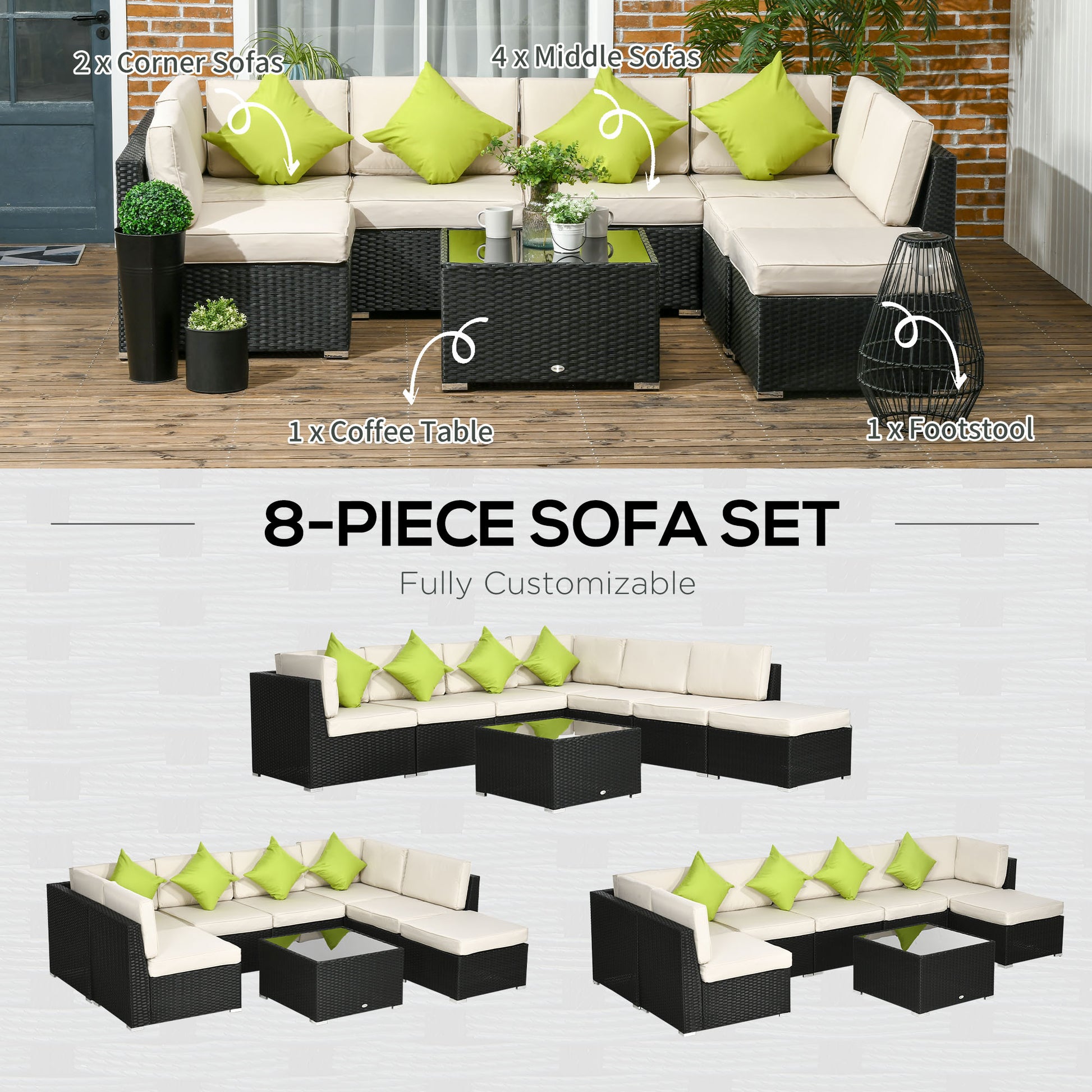 Outsunny 8 Pieces PE Rattan Corner Sofa Set