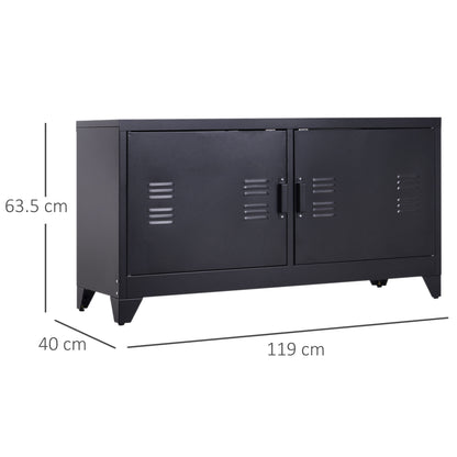 Homcom Industrial TV Cabinet Stand Media Center Steel Shelf Doors Storage System DVD Recorder Receiver Unit - Black