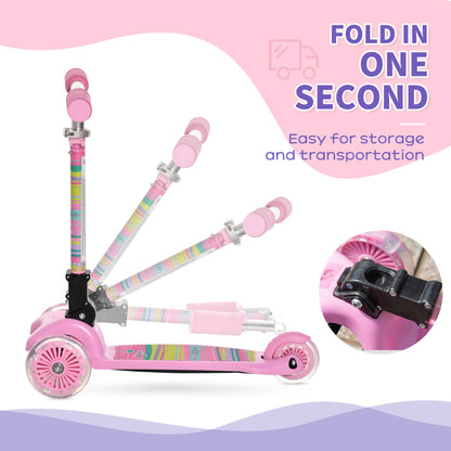 Homcom Foldable Scooter for Kids with 3 Wheel Adjustable Height Flashing Wheels