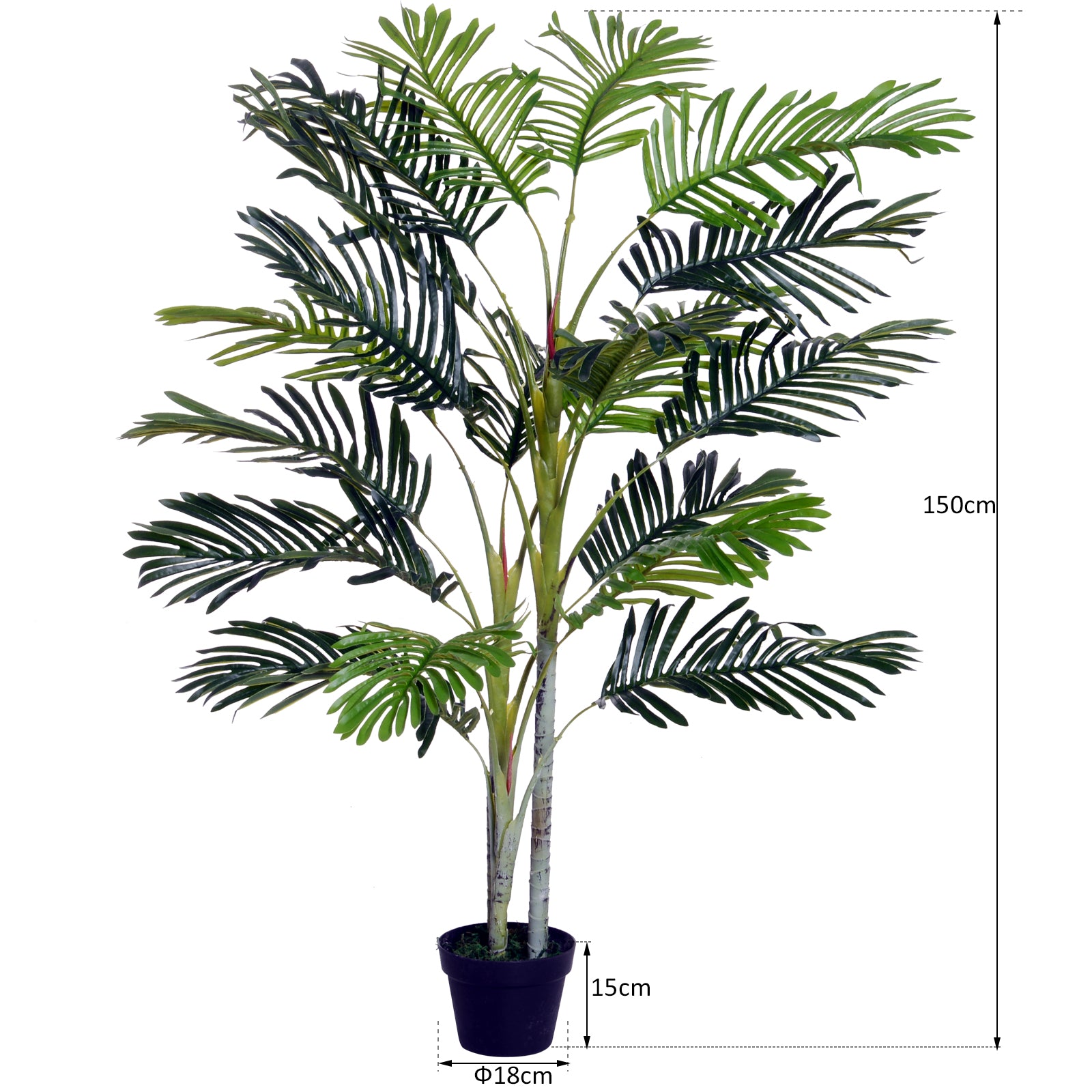 Outsunny 150cm(5ft) Artificial Palm Tree Decorative Indoor Faux Green Plant w/Leaves Home Décor Tropical Potted Home Office