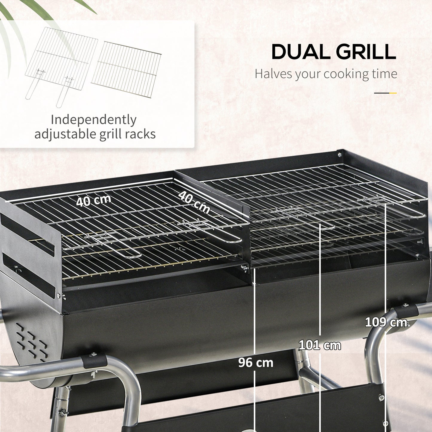 Outsunny Charcoal Barbecue Grill BBQ Trolley with Double Grill