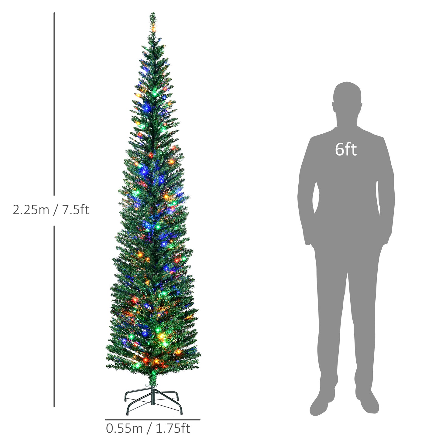 7ft Prelit Christmas Tree Artificial - with LED Lights Multicoloured 529 Tips