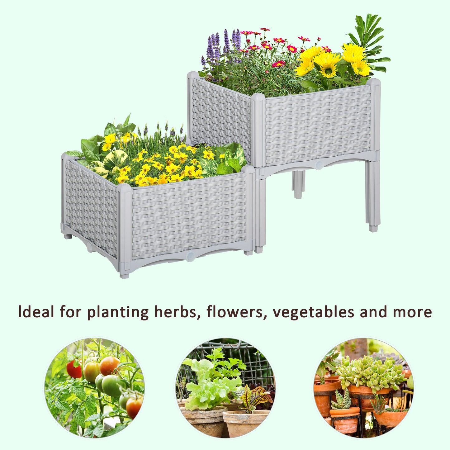 Outsunny Raised Flower Bed Vegetable Herb Plant Stand Lightweight - 40L x 40W x 44H CM