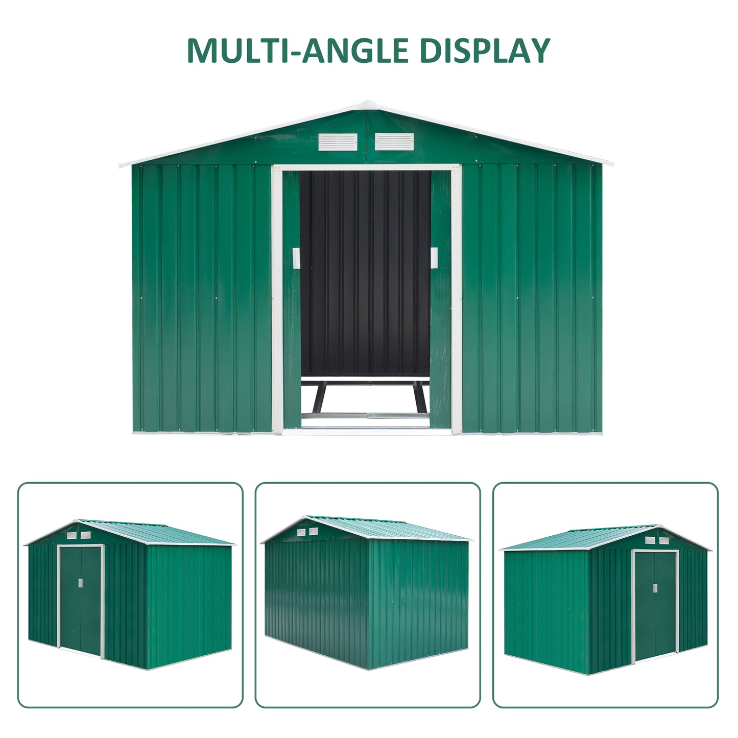 Galvanised 9 x 6' Double Door Reverse Apex Garden Shed With Ventilation Steel Green by Steadfast