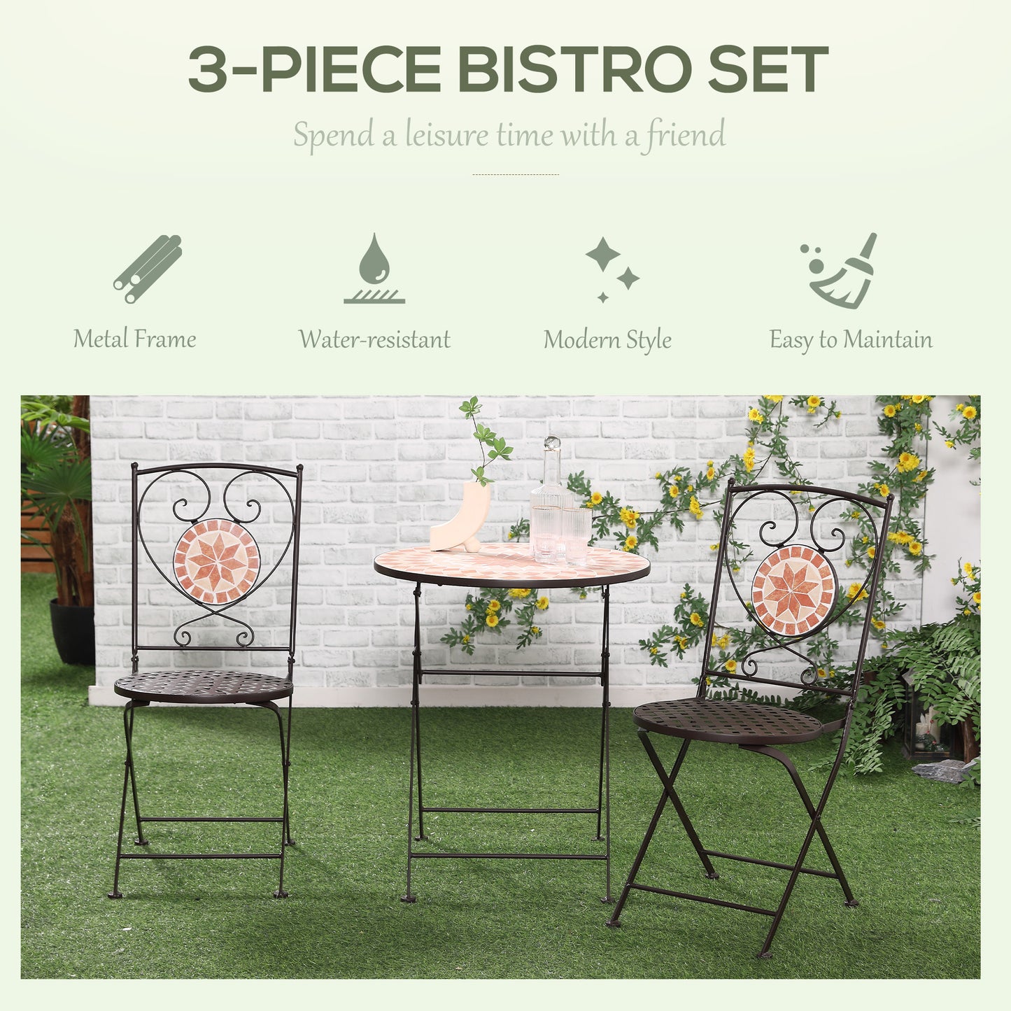 Outsunny 3 Piece Mosaic Bistro Set