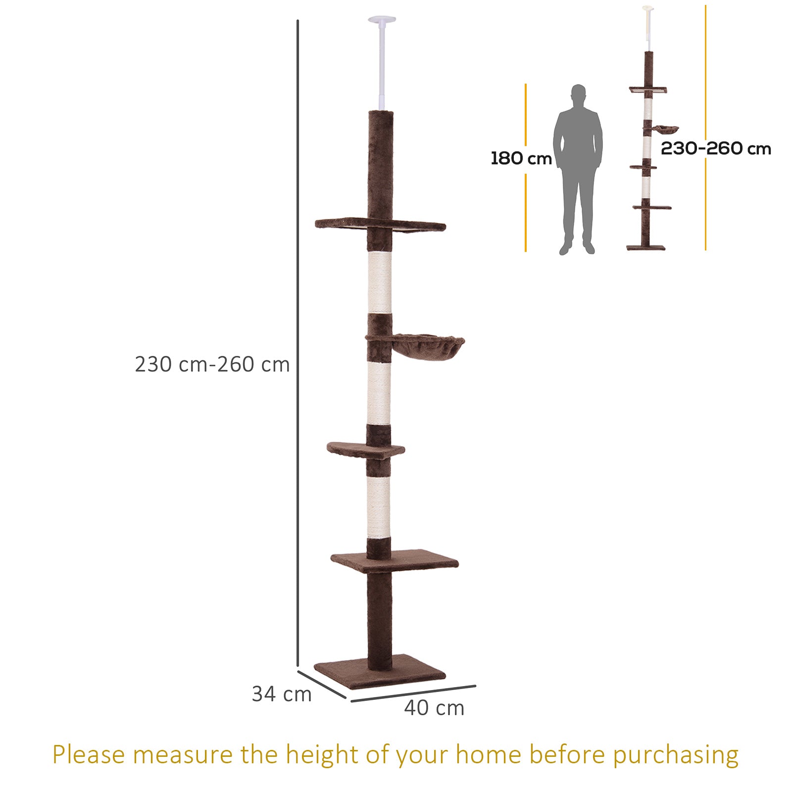 PawHut 230-260cm Floor-to-Ceiling Cat Tree