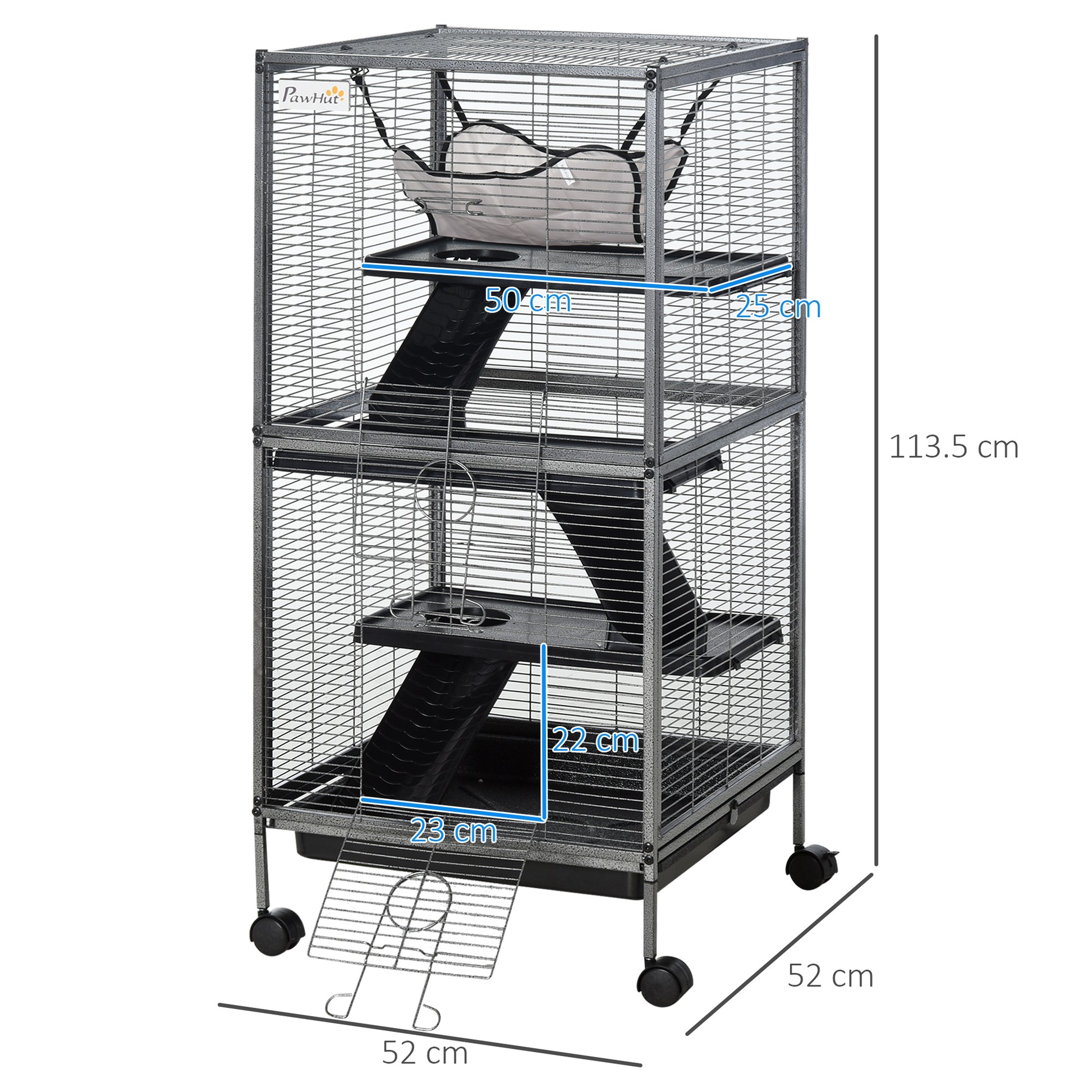 Multilevel Small Animal Cage On Wheels Silver & Grey by Pawhut