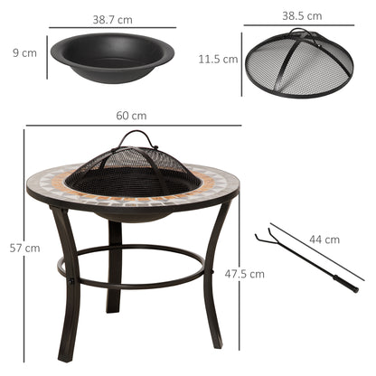 Outsunny 60cm Outdoor Fire Pit Table With Mosaic Outer