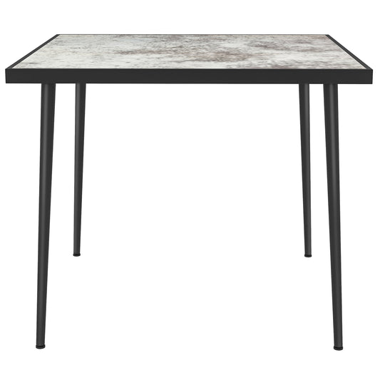 Square Garden Table, Outdoor Dining Table for 4 with Marble Effect Tempered Glass Top and Steel Frame for Patio, Grey-0