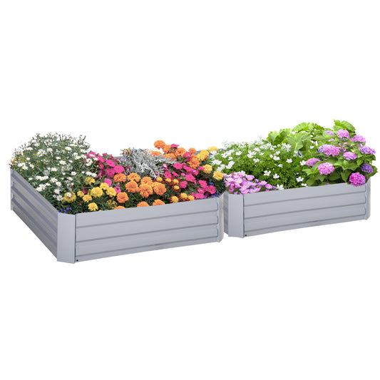 Outsunny Set of 2 Raised Garden Bed Galvanized Steel Planter Boxes Easy Quick Setup