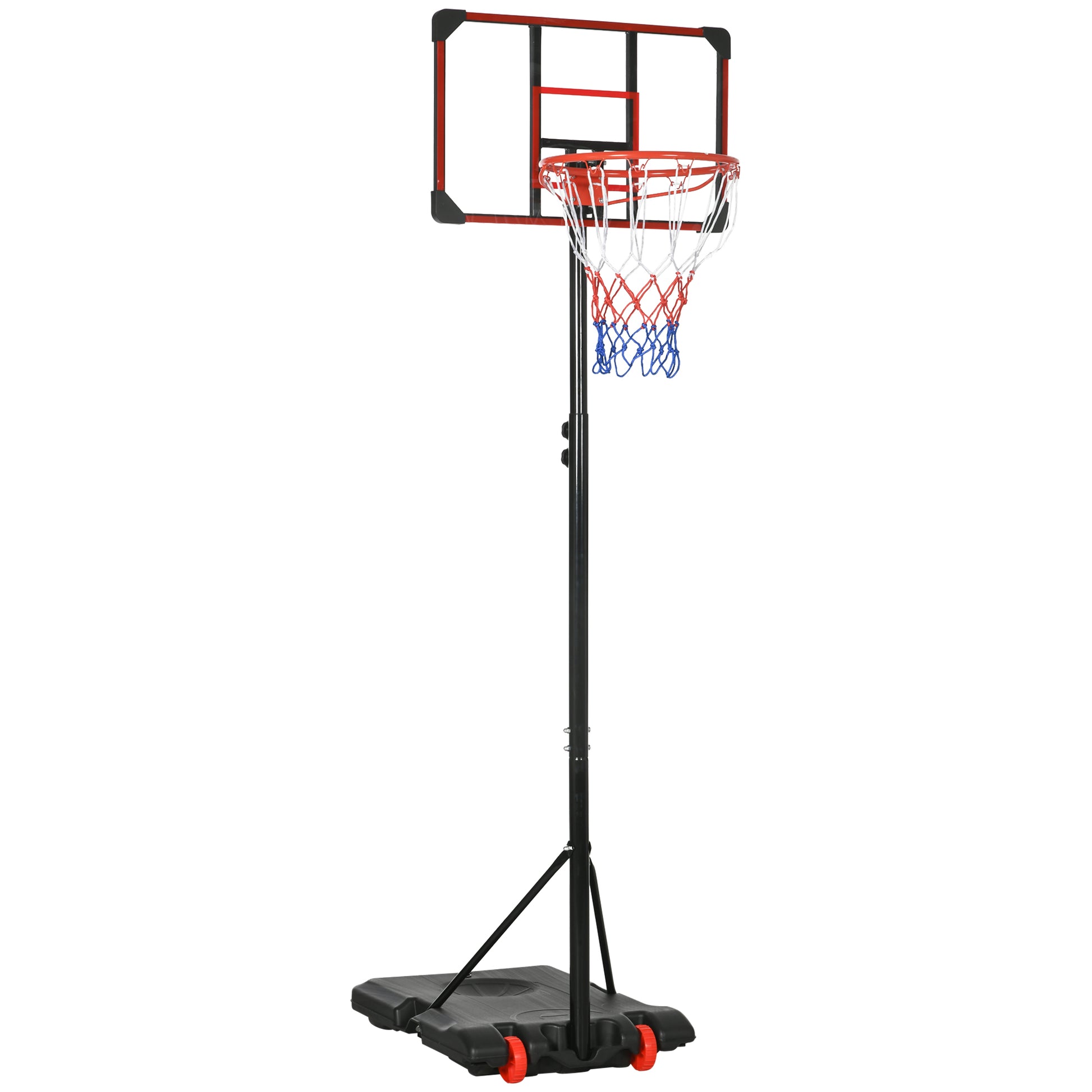 1.7 to 2M Adjustable Free Standing Basketball Hoop Weighted Base With Transit Wheels Black & Red by Sportnow