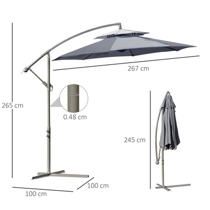 Outsunny 2.7M Garden Banana Parasol Cantilever Umbrella With Crank Handle