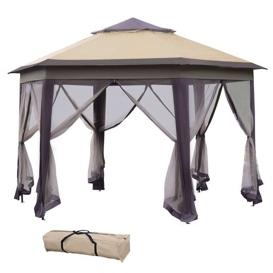 Outsunny Hexagon Patio Gazebo Pop Up Gazebo Outdoor Double Roof Instant Shelter with Netting