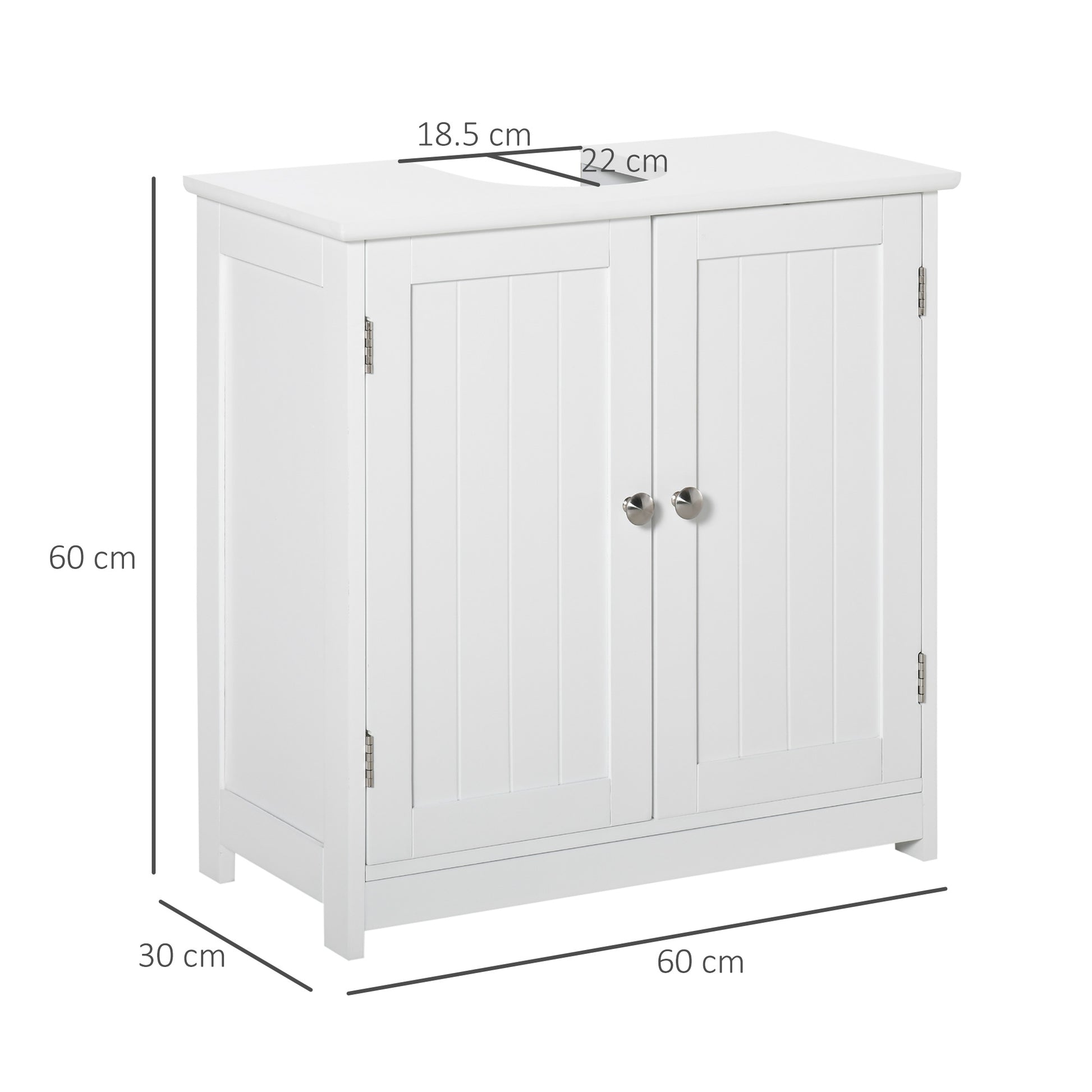 kleankin 60x60cm Under-Sink Storage Cabinet w/ Adjustable Shelf Handles Drain Hole Bathroom Cabinet Space Saver Organizer White