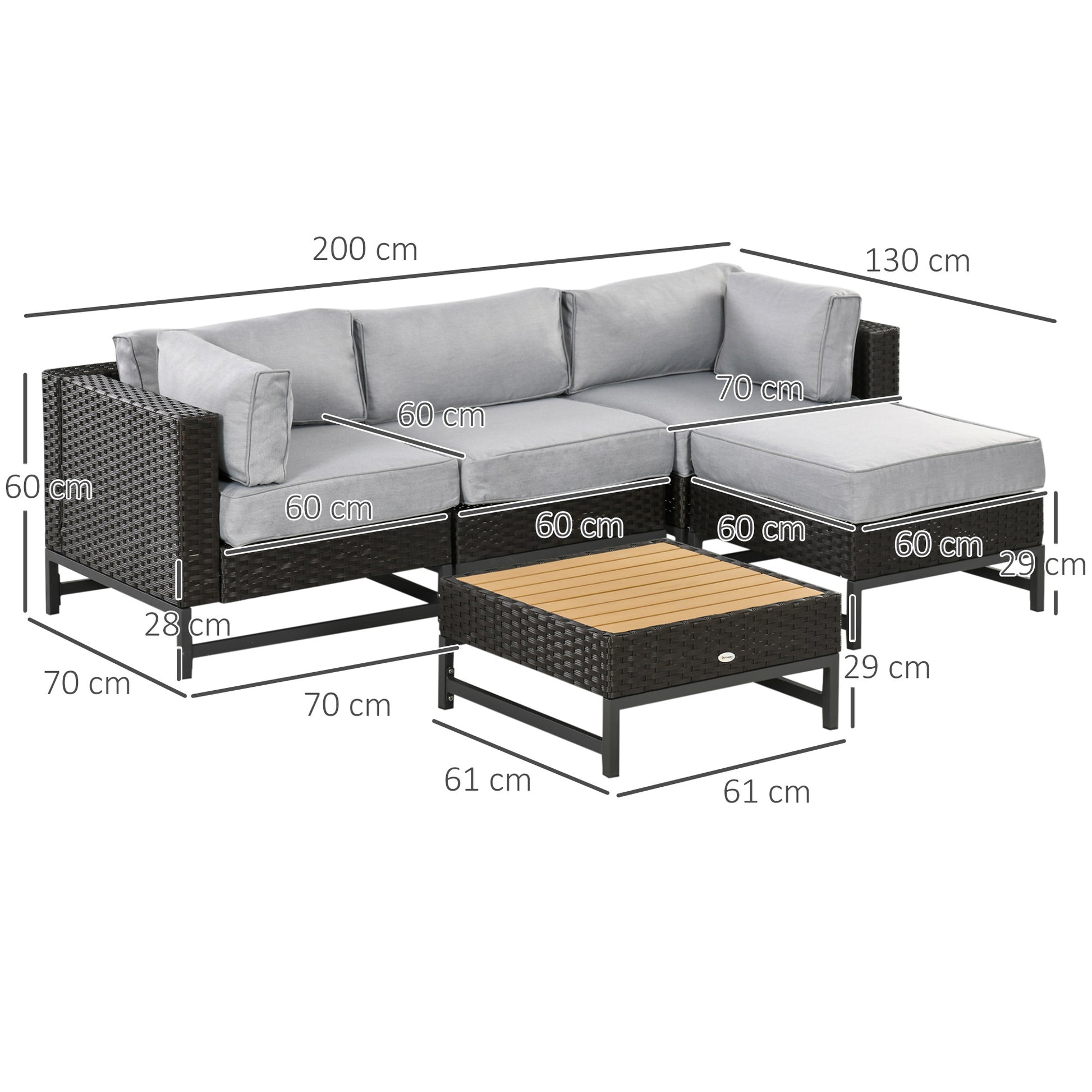 Outsunny 5 Piece Outdoor PE Rattan Corner Sofa Set with Cushions