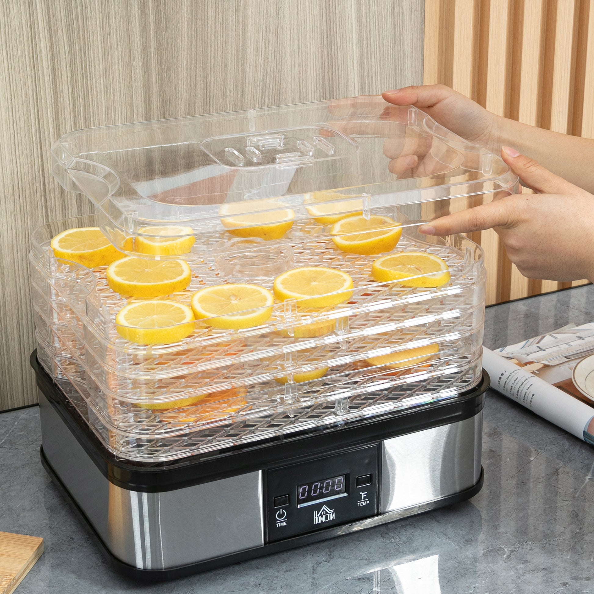 245W 5Kg Five Tray Food Dehydrator With Timer Silver by Homcom