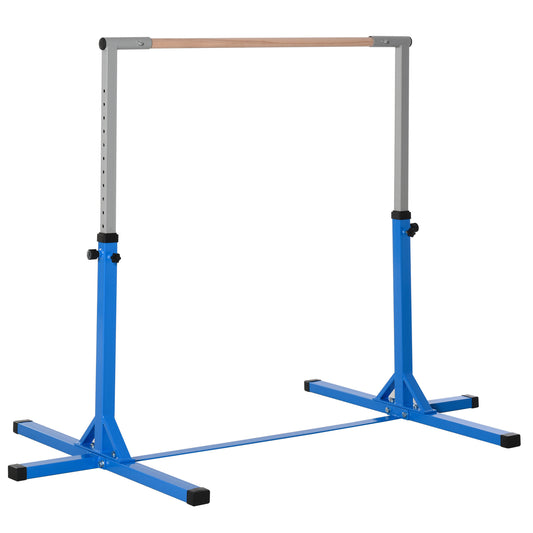 Homcom Height Adjustable Gymnastics Horizontal Bar For Kids Home Gym Training Children Junior Kip High Bar Fitness Blue