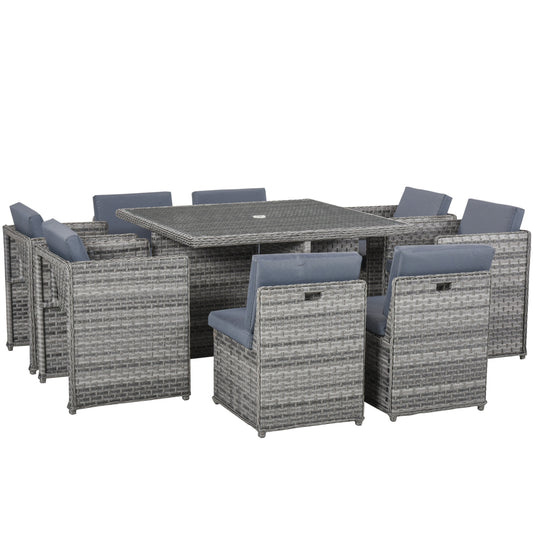 Outsunny 9 Pieces PE Rattan Cube Garden Furniture Set with Cushions