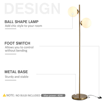 Homcom Steel Duo Glass Sphere Floor Lamp Gold