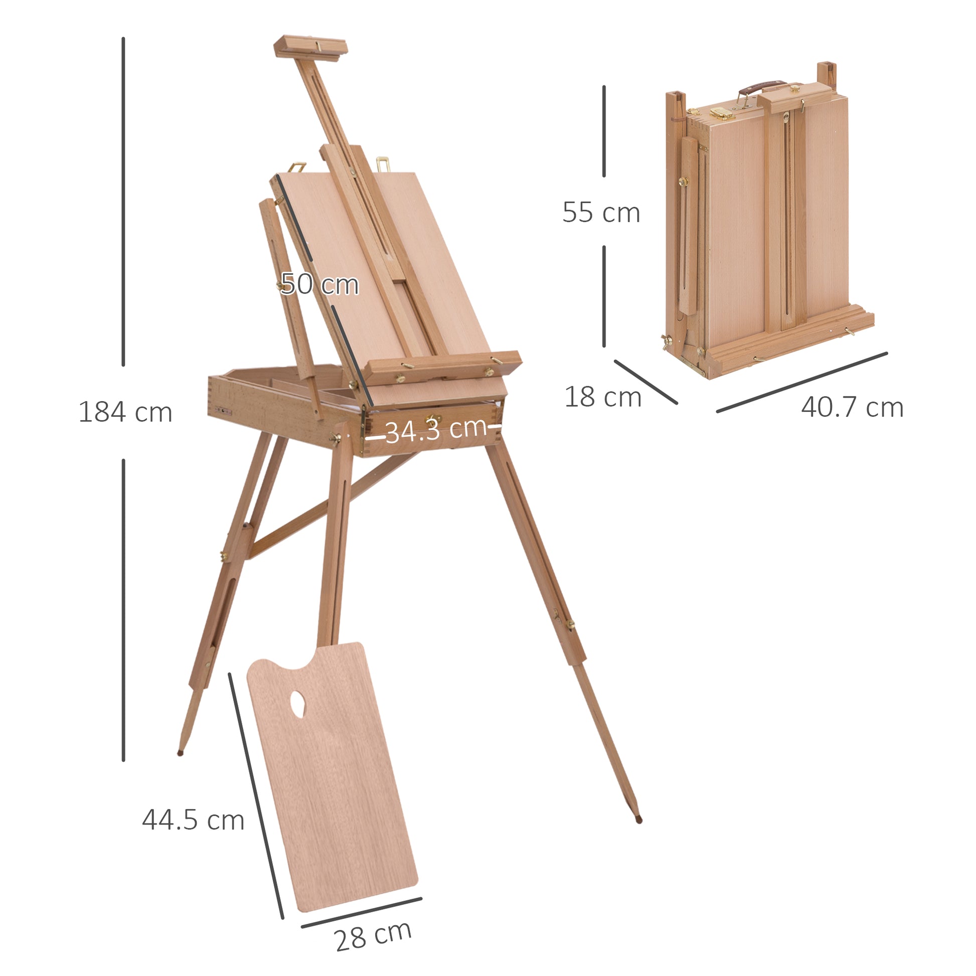 Homcom Wooden Art Easel Tripod Sketch Artist Painters Craft Portable Folding Drawing Board Lightweight - Natural Wood