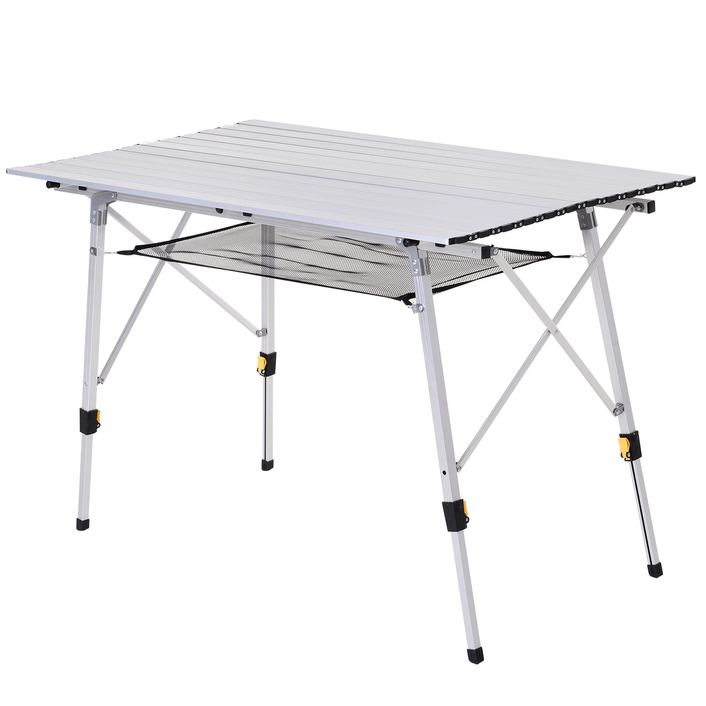 Outsunny 4FT Folding Aluminium Picnic Table Portable Camping BBQ Table Roll Up Top Mesh Layer Rack with Carrying Bag