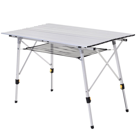 4FT Folding Aluminium Picnic Table Portable Camping BBQ Table Roll Up Top Mesh Layer Rack with Carrying Bag-0