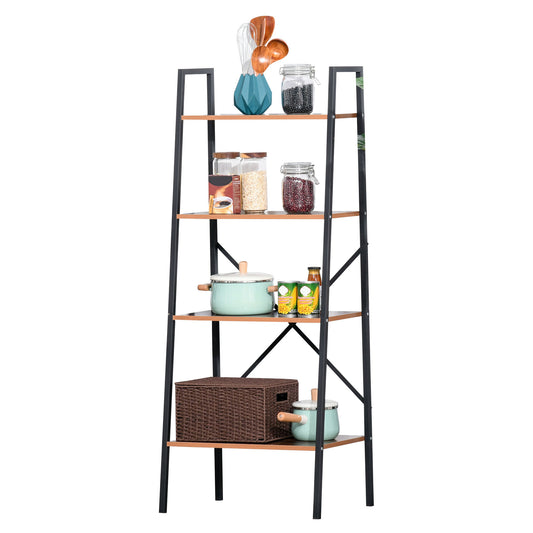 Homcom Four-Tier Metal Frame Minimal Shelving Unit - Wood-Effect