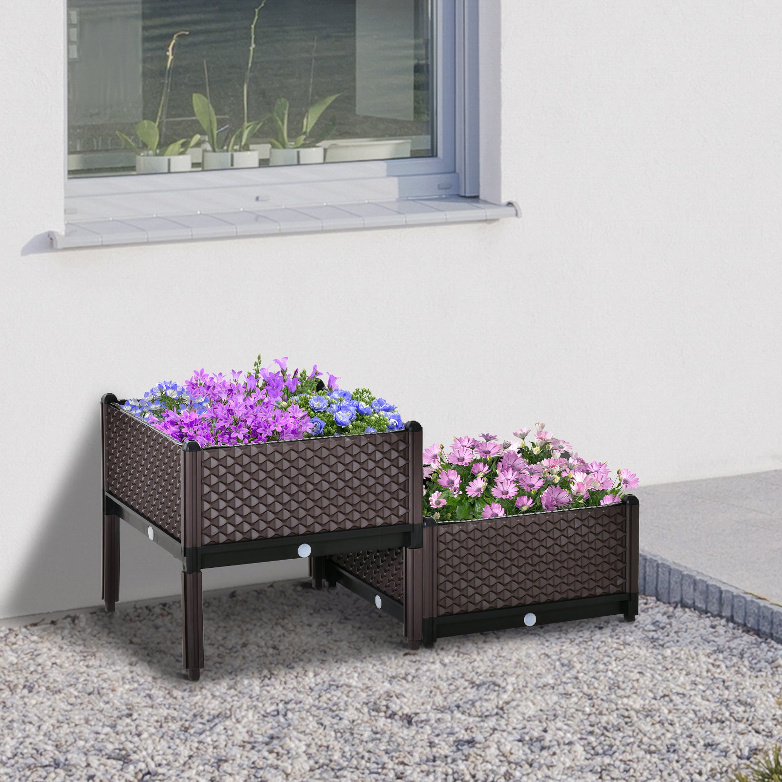 Outsunny 2-Piece Raised Garden Bed Planter Box Flower Vegetables Planting Container