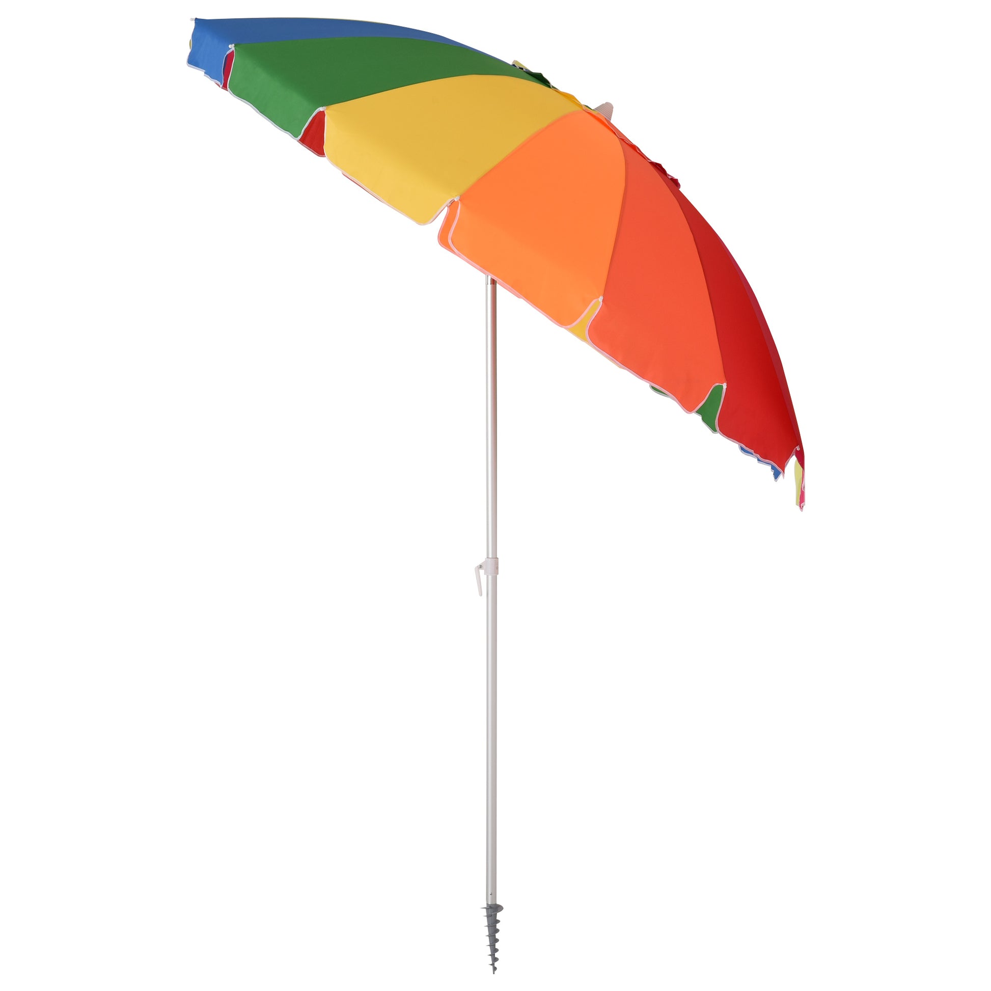 Outsunny Arc. 2.4m Beach Umbrella with Sand Anchor Adjustable Tilt Carry Bag for Outdoor Patio Multicolour