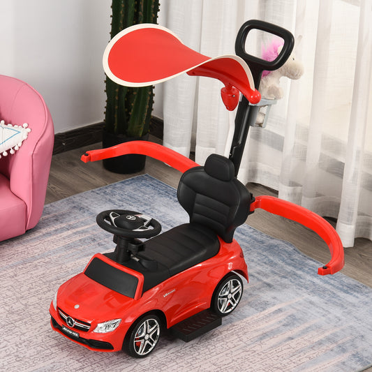 Homcom 3 in 1 Ride On Push Along Car for Toddlers Stroller Sliding Car w/ Canopy 1-3 Years Old