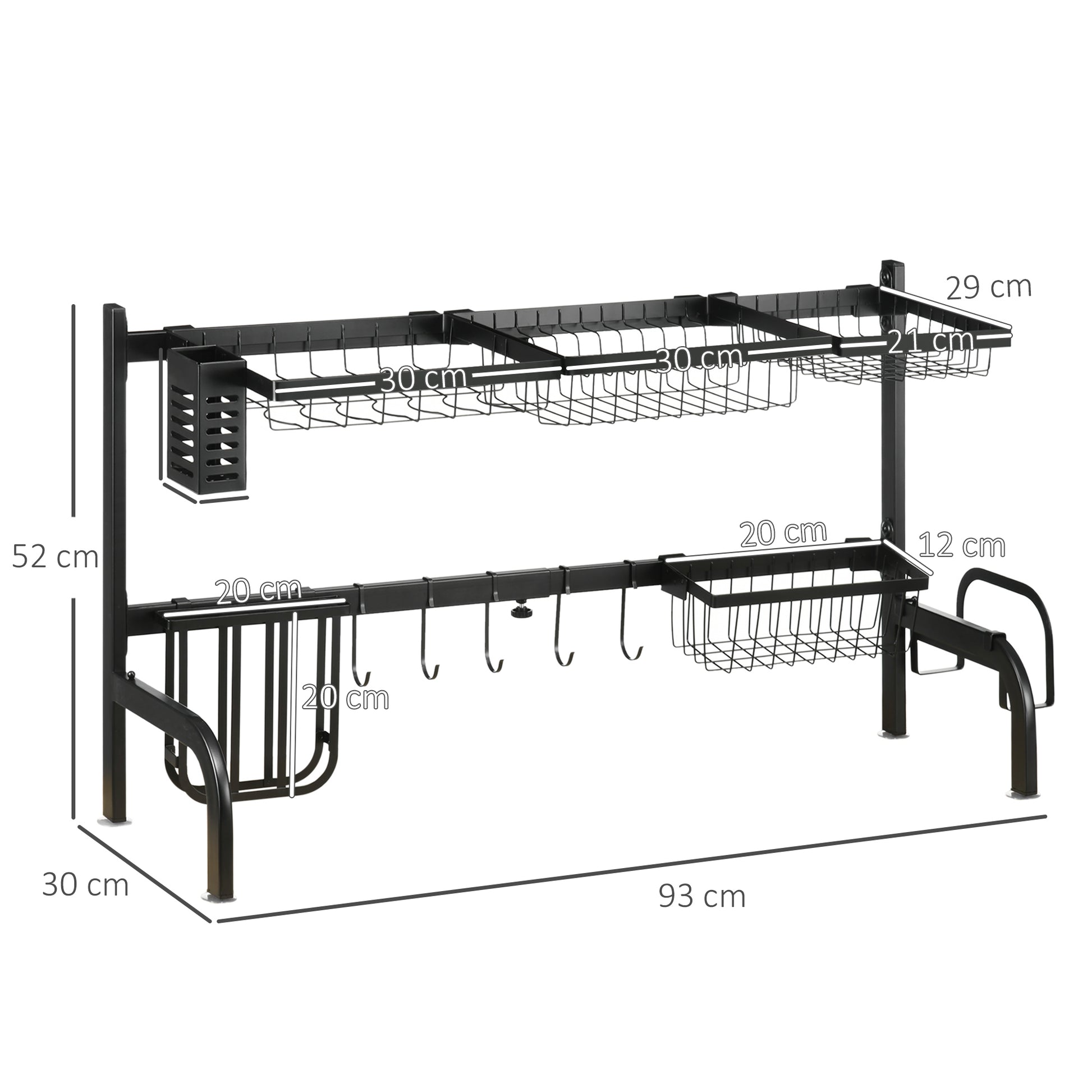 Homcom Space Saving 2 Tier Adjustable Dish Drainer Over The Sink Dish Drying Rack