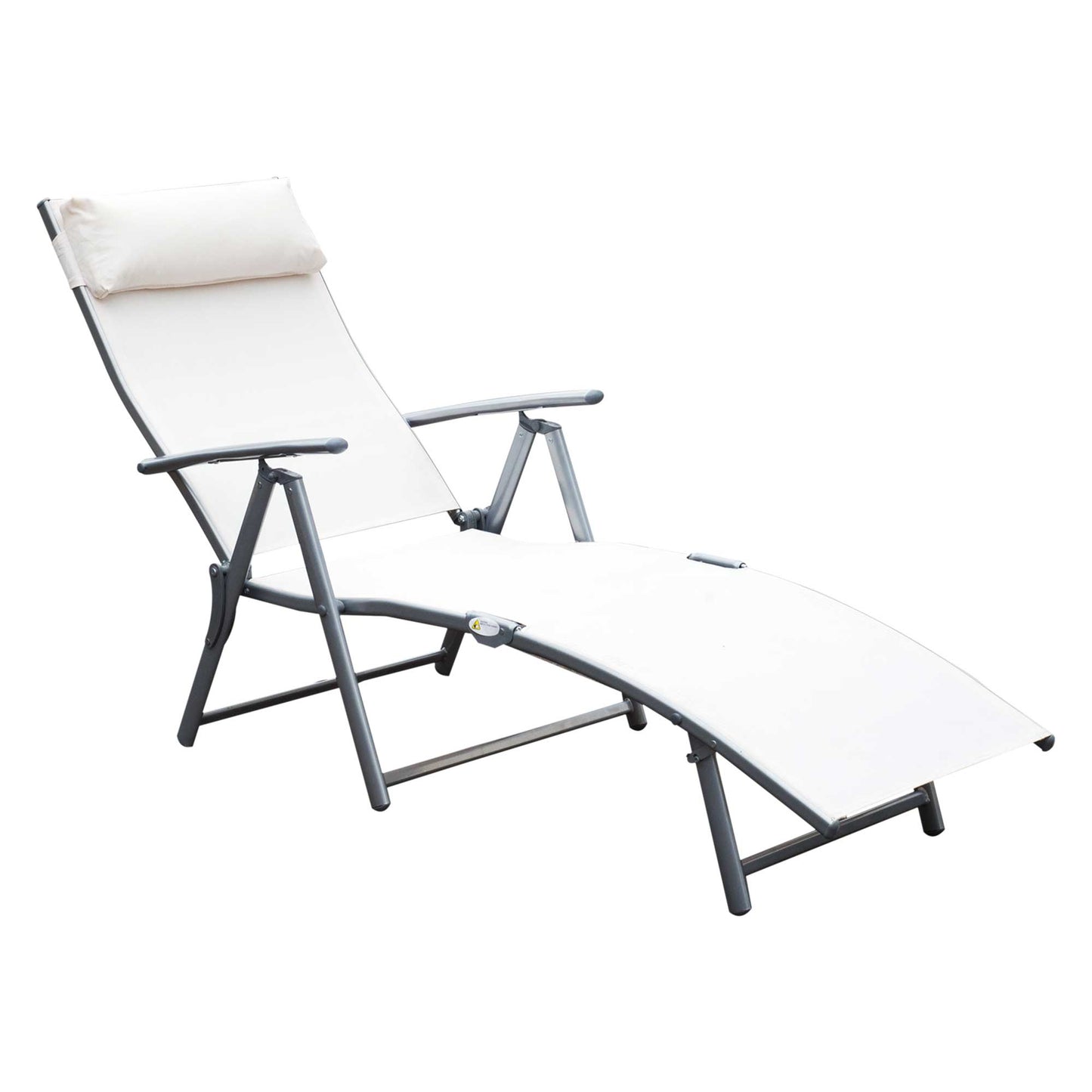 Outsunny Sun Lounger Steel Frame Outdoor Folding Chaise Texteline Lounge Chair Recliner with Headrest & 7 Levels Adjustable Backrest