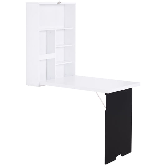 Homcom Folding Wall-Mounted Drop-Leaf Table With Chalkboard Shelf multifunction White