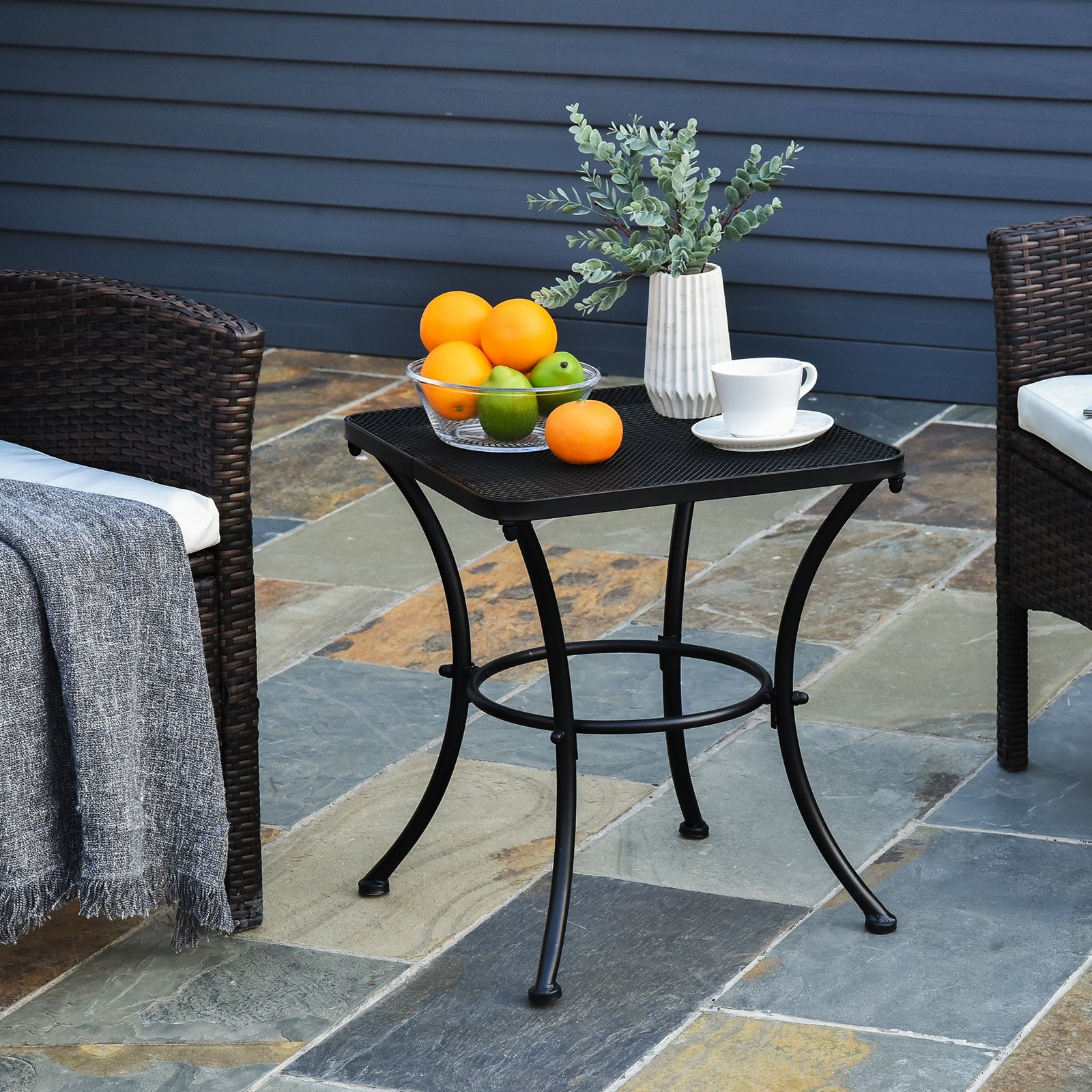 Outsunny Metal Square Outdoor Garden Bistro Table Black