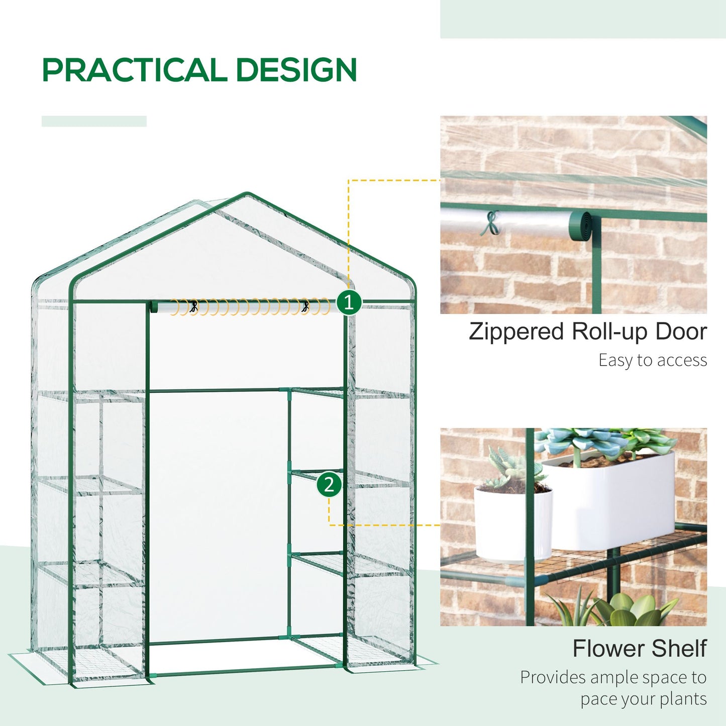 Outsunny Metal Frame Walk in Grow Herb Plant Portable Greenhouse Transparent 143 L x 73W x 195H cm